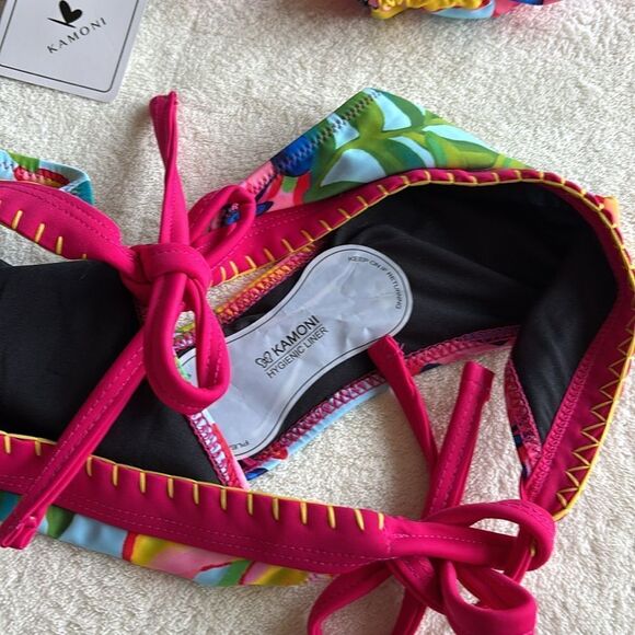 NWT KAMONI TROPICAL PRINT HALTER NECK SIDE TIE LOW RISE MICRO BIKINI LARGE - Picture 11 of 12